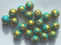 20 9mm Coated Turquoise with Gold Rounds